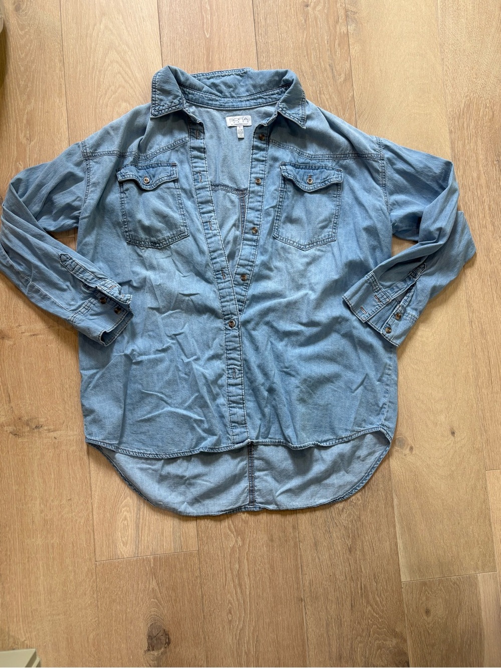 Walmart Light Wash Denim Button-Up Shirt